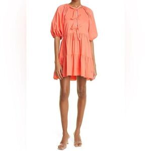 Cinq à Sept Lynn Tiered Puff Sleeve Dress, Neon Coral, NWT, Size 6